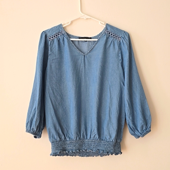 Adrienne Vittadini Adrienne Denim V-NECK Casual Blouse Women Size M - Picture 4 of 10